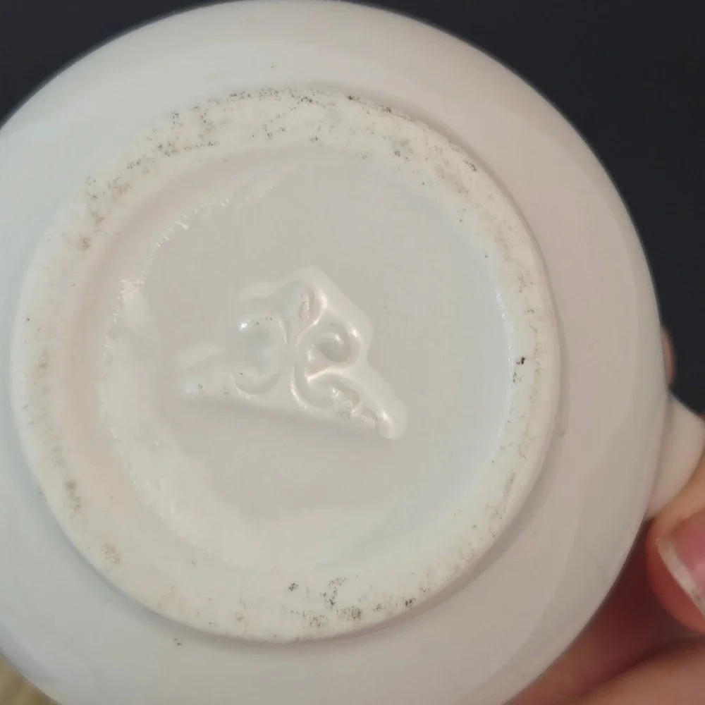 Vintage White Ironstone Creamer Pitcher Fleur De Lis Bottom Mark Farmhouse Decor